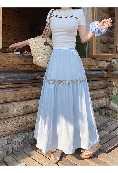 Casual High Waist Chic Pleated Skirts Korean Fashion bohemian dress Basics A-line Plus Size Clothing