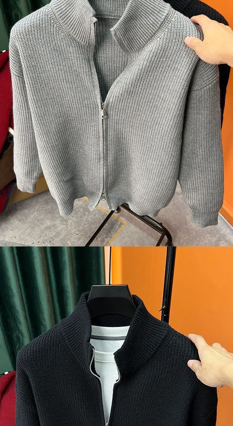 Men's Casual Cardigan Sweater Loose-Fit Vintage Style Zippered Knitted Top For Spring And Autumn Outerwear Idle Style