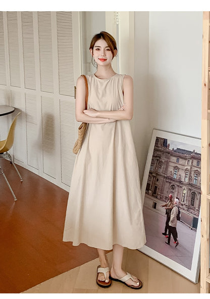 NYFS 2025 Summer New Korea Woman Dress Vestidos Robe Elbise Loose Plus Size Solid Sleeveless Backless Long Dress L-4XL