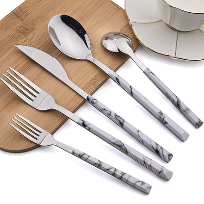 Conjunto de Talheres 30 Peças Aço Inoxidável Imitação Mármore Garfo Colher Faca Jantar Cozinha Louça Utensílios de Mesa Conjunto