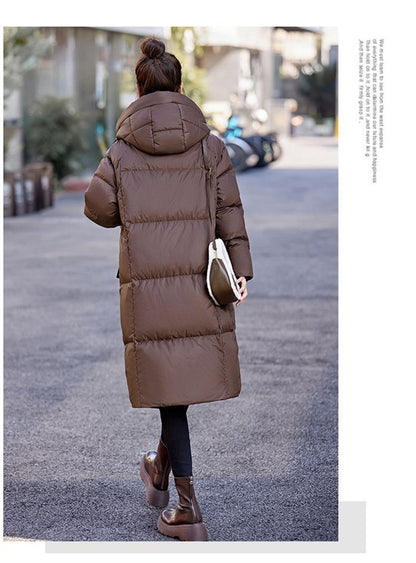 Mid to Long Down Jacket Knee Length 2024 Winter New Item Thickened Warm Fashionable Loose Versatile Jacket Women's Solid Color