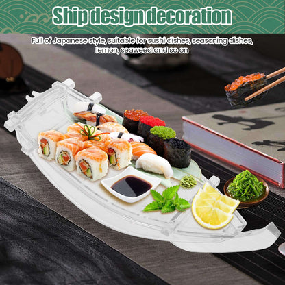 Sushi Serving Tray Reusable Plastic Sushi Boat Serving Plate Japanese Style Sushi Tray Decorative for Home Kitchen Restaurant
