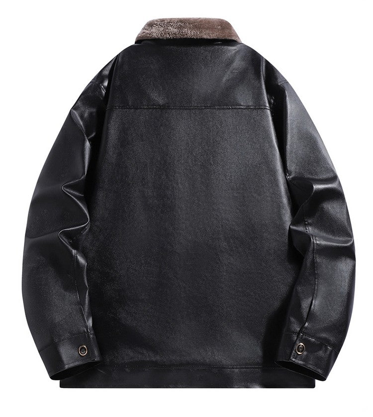 High-quality lapel and fleece leather jacket for men, fleece and thickened leather jacket for men, all-in-one fur dad coat