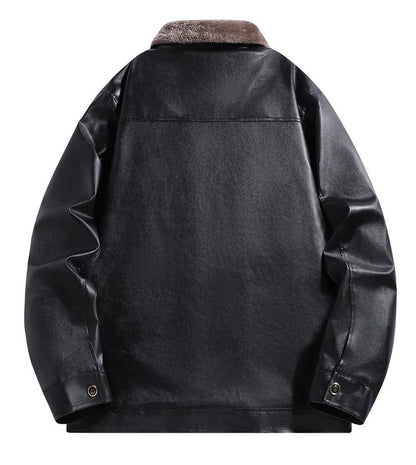 High-quality lapel and fleece leather jacket for men, fleece and thickened leather jacket for men, all-in-one fur dad coat