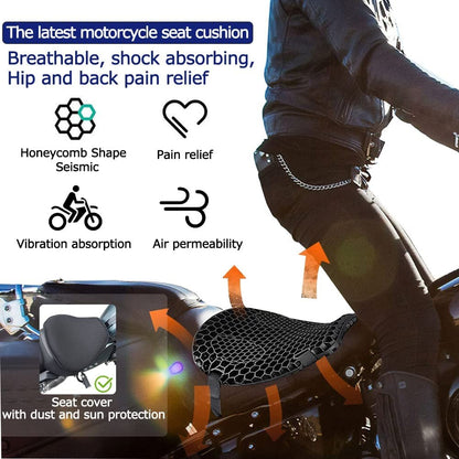 Capa de Almofada de Assento de Motocicleta Cruiser Esportiva para Viagens, Selim Redutor de Pressão, Amortecedor, Protetor de Assento de Motocicleta com Almofada de Ar