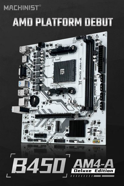 Placa-mãe MACHINIST B450 Processador AMD Memória DDR4 de canal duplo Placa principal AM4 M.2 NVME (Suporta CPU Ryzen 5500 5600 5600G)