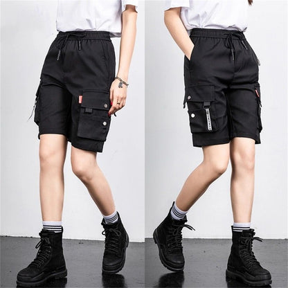 2025 Y2K Cargo Shorts Women Harajuku Black Oversized Wide Leg Shorts Summer Streetwear Fashion High Waist Baggy Short Pants New