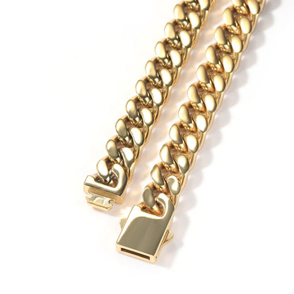 Pulseira Acessório Masculina de Aço Inoxidável 316 Banhada a Ouro 18k, Corrente Cubana Criptografada de 8, 10, 12mm, Estilo Miami Rap Hip Hop