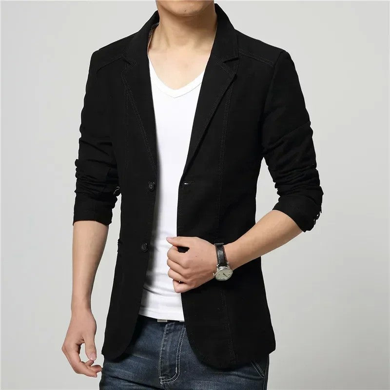 Cotton Business Casual Men Blazer Fashion Trend Slim Fit Solid Color Jacket Large Size M-6XL Khaki Black Brown Suit Coat