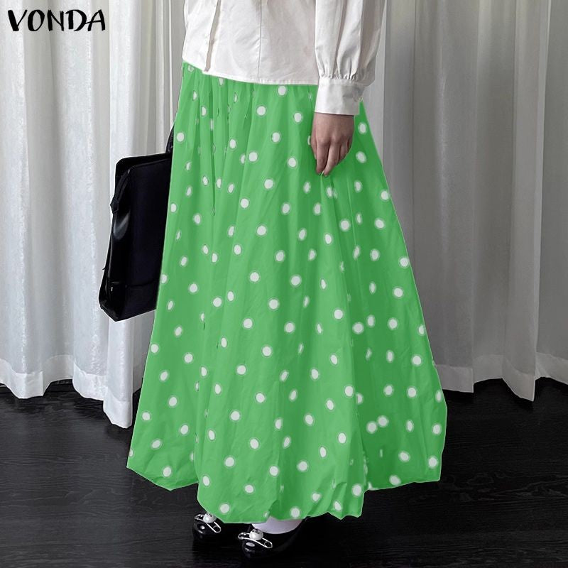 VONDA Polka Dot Bohemian Long Skirts Women Oversize Casual Elastic Waist Jupes Faldas Saia 2025 Autumn Maxi Skirt Plus Size 5XL