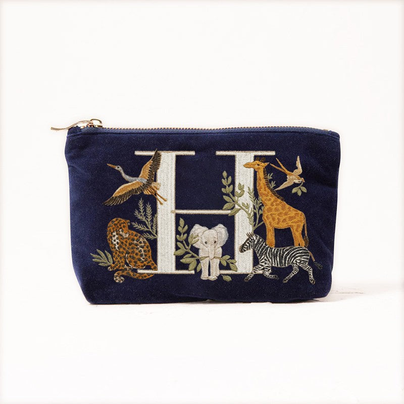 Velvet Clutch Makeup Bag Featuring Cute Animal Alphabet Print