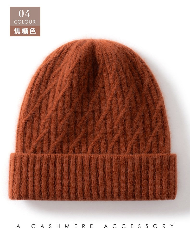 Autumn Winter 100% Cashmere Hat Double Layer Thickened Reversible Cold-Proof Unisex Knitted Wool Hat Versatile Ear Protection