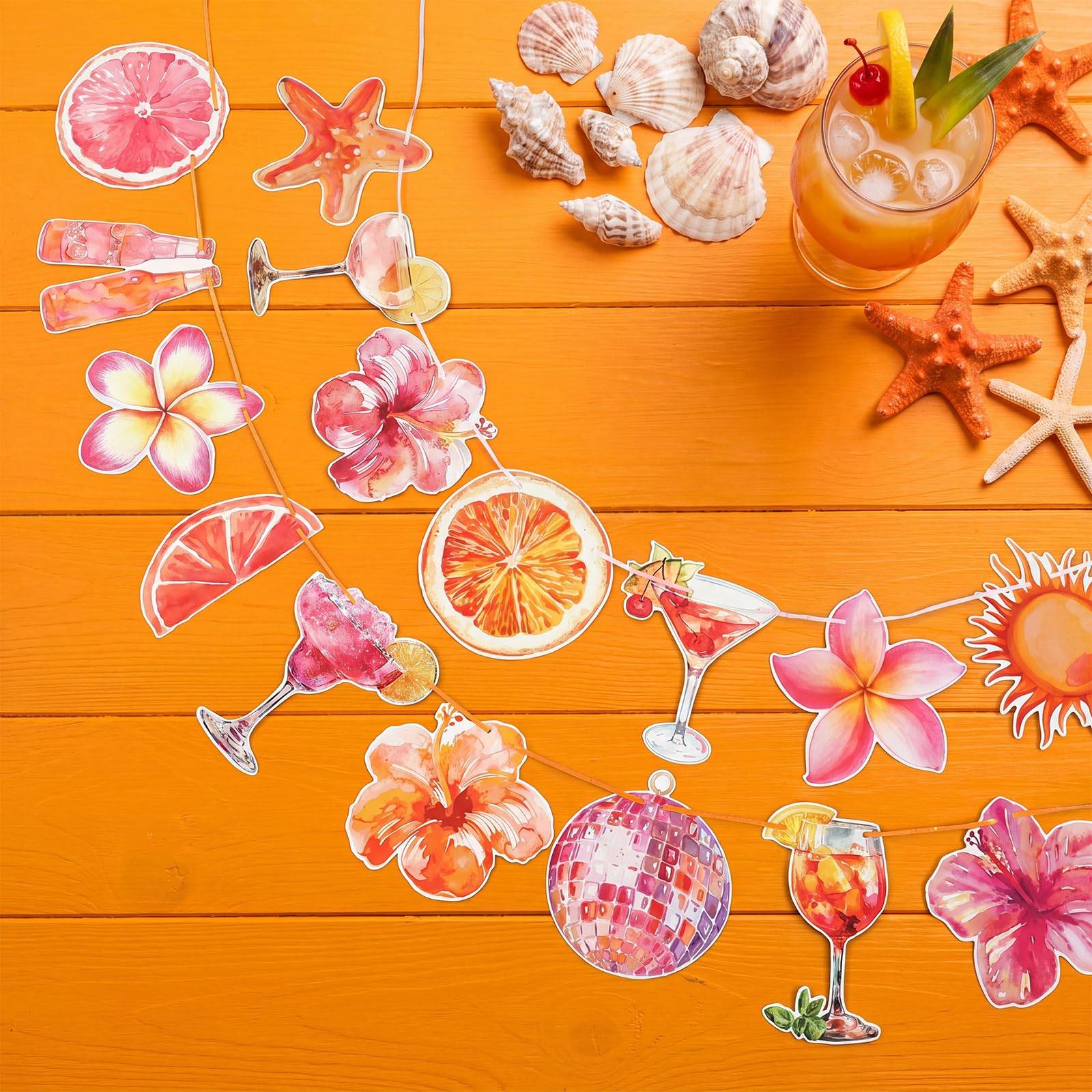 Orange Hawaiian Luau Flowers Lemon Citrus Garland Banner Tropical Aperol Spritz Cocktail Beach Bar Honeycomb ornament Decor