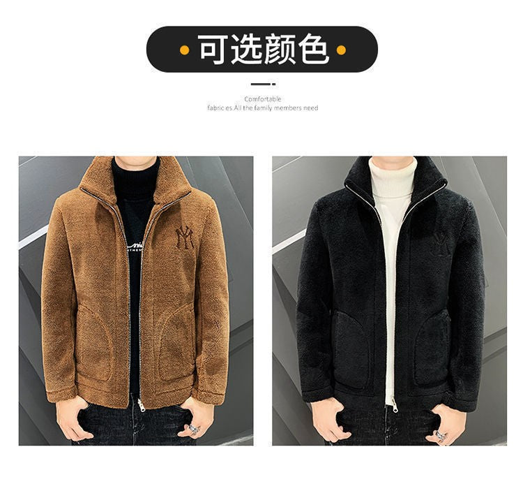 2025 Autumn/winter Korean Edition New Men's Lamb Wool Coat High Collar Thick Wool Men's Cotton Coat Trendy Coat Wholesale