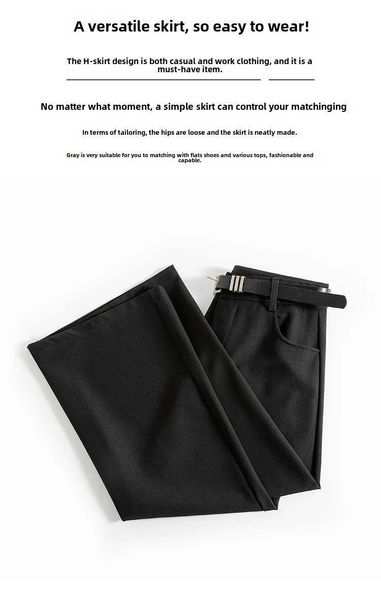 Grey High-waisted A- line Skirt Half Dress Petite Long Dress Autumn/winter For Women Side Slit Workwear