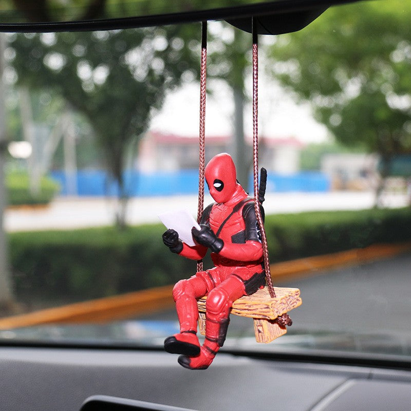 Deadpool Car Rearview Mirror Pendant Action Figure Poseable Model Toy Car Decoration Backpack Pendant Accessory Holiday Gift