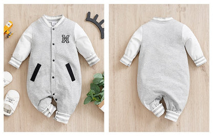 Newborn Baby Baseball Clothes 0 3 6 9 12 Months Boston Cotton Long Sleeve Footies Toddler Boy Clothes Kids Jumpsuit gray pajamas