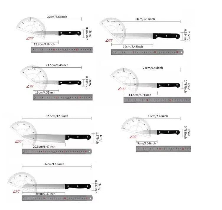 Conjunto de Facas de Cozinha 15 Peças com Bloco de Madeira, Conjunto de Facas de Bife de Aço Inoxidável e Tesoura, Conjunto de Facas Profissional