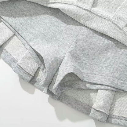 Mooyufon Fabric Y2K Mini Skirt Women Low Waist Wide Pleat Light Grey Sexy Vintag