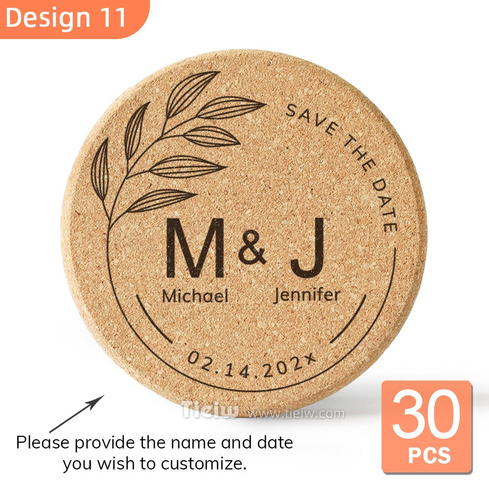 30pcs Personalized Cork Coasters-Tieiw Design-Wedding Favor for Guests Party Bridal Shower Corporate Engraved Coaster Gifts Bulk