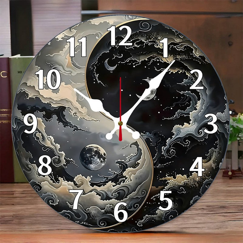 Fantasy Themed Wooden Round Silent Hanging Wall Clock, Suitable For Living Room, Office, Study Room, Bedroom, Home Decoration