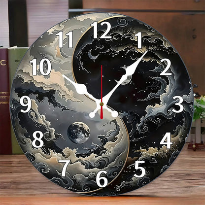 Fantasy Themed Wooden Round Silent Hanging Wall Clock, Suitable For Living Room, Office, Study Room, Bedroom, Home Decoration