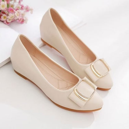 ??2025 Minimalist Square-Buckle Chain Flats Genuine Leather Slip-Resistant Cushioned Mom Loafers