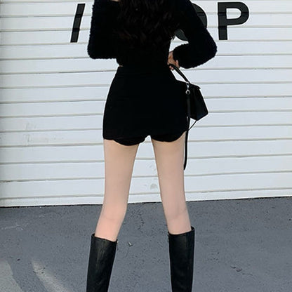 Black Split Mini Skirts Women Summer Sexy Club High Waist Slit Skirt Streetwear