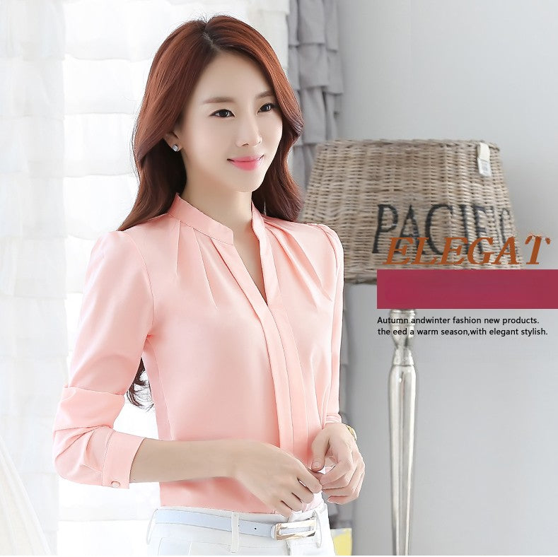 Chiffon Blouse Women Korean Fashion Women Clothing White Shirt  Long Sleeve Blouses V-neck Womens Tops Basic Shirts and Blouses