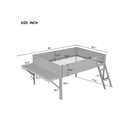 Cama Loft para Jogos de Tamanho Grande com Escrivaninha e Luzes LED, Acabamento Cinza, Design Elegante que Economiza Espaço