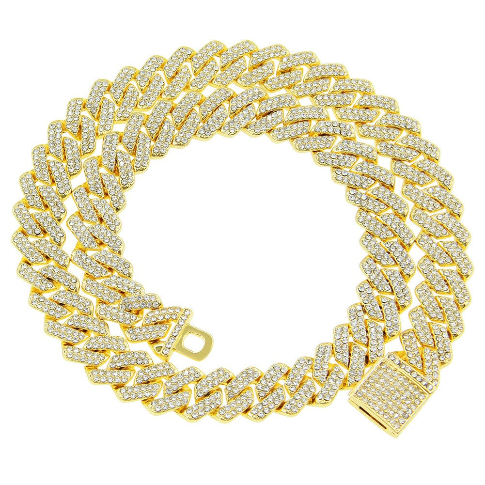 3pcs Necklace+Bracelet+Watch Cuban Chain Watch for Men Hip Hop Miami Curb Iced Out Paved Rhinestone Rapper Cuban men Jewelry set