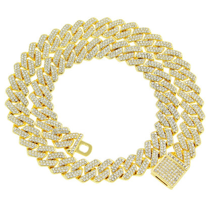 3pcs Necklace+Bracelet+Watch Cuban Chain Watch for Men Hip Hop Miami Curb Iced Out Paved Rhinestone Rapper Cuban men Jewelry set