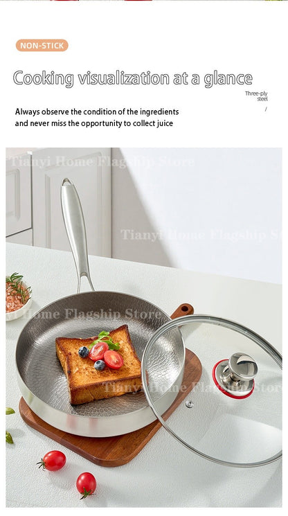 Frigideira 20/24/28cm Antiaderente Wok Titânio Aço Inox Doméstica Ovo Bife Frigideira Fogão de Indução Gás Utensílios de Cozinha