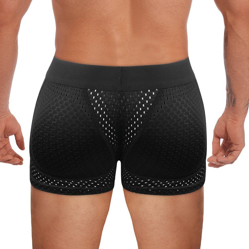 Men Hip Lift Body Shaper Sponge Fake Butt Padded Boxer Briefs Hollow out Breathable Slimming Underwear Body Shaping Enhancement