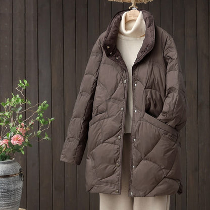 2023 Winter New Fashion Stand Collar X-Long Women Down Jackets Female Casual Loose Ultra Lightweigh White Duck Down Warm Coat
