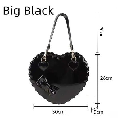 PU Heart Lolita Handbags Girls Bowknots Decor Japanese Shoulder Bags Two Sized Kawaii Shell Purses Cute Pink Messenger Bag Gifts