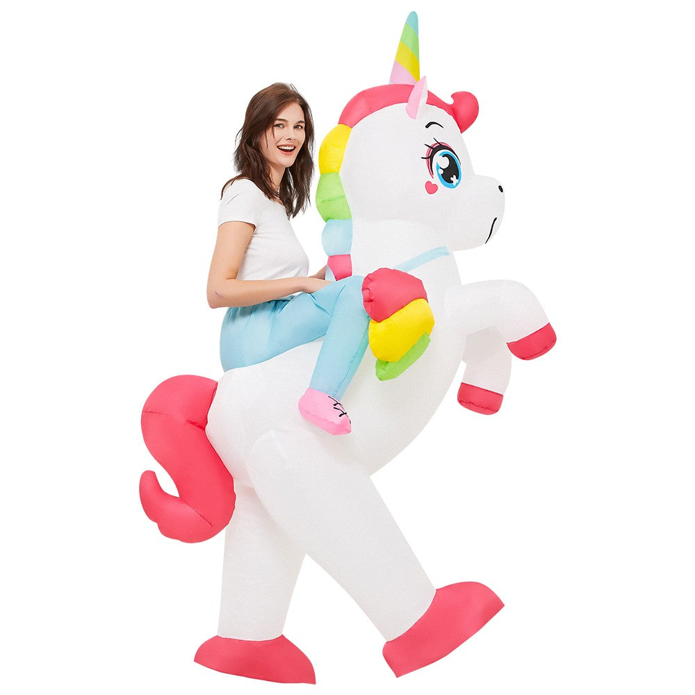 Inflatable Unicorn Ride On Costume for Adults – Funny Rainbow Fantasy Cosplay Outfit for Halloween Parties and Festivals