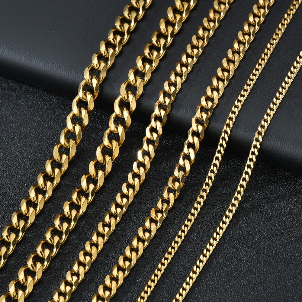 Colares de Aço Inoxidável Punk Básico 3, 5, 7mm Elo Cubano Masculino Feminino Corrente Dourada Preta Gargantilhas Joias de Metal Sólido
