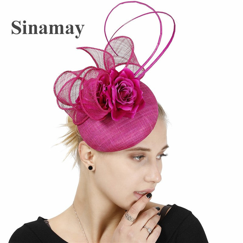 Fascinator de Casamento Sinamay de 4 Camadas de Ótima Qualidade Chapéu para Casamento Elegante Mulheres Moda Acessório de Cabelo Chapeau de Festa e Jantar