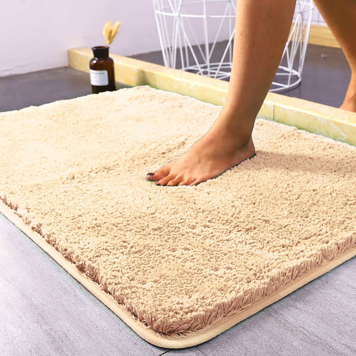 Bathroom Rug Super Absorbent Soft Microfiber Shaggy Bath Mat Non-Slip Machine Washable Bath Rug