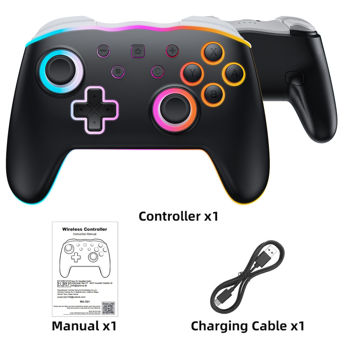 For Nintendo Switch 1 2 Joycon Controller Wireless RGB 9Axis Joypad,Gamepad Dual Shock Turbo/Marco Programable Game Pad Joystick