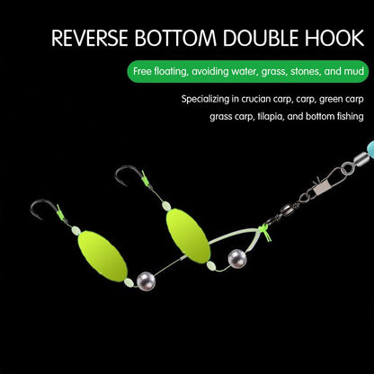 10PCS Buoyant Fishing Hooks Kit Double Hook Reverse Suspended Euro Rig with Golden Sleeve for Bass Trout Saltwater Fishing