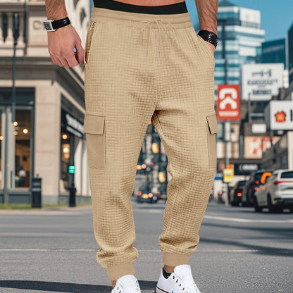 Men's Clothing  Pants Autumn Winter Fashion Casual Heavyweight Small Check Loose Jogger Sweatpants Waffles