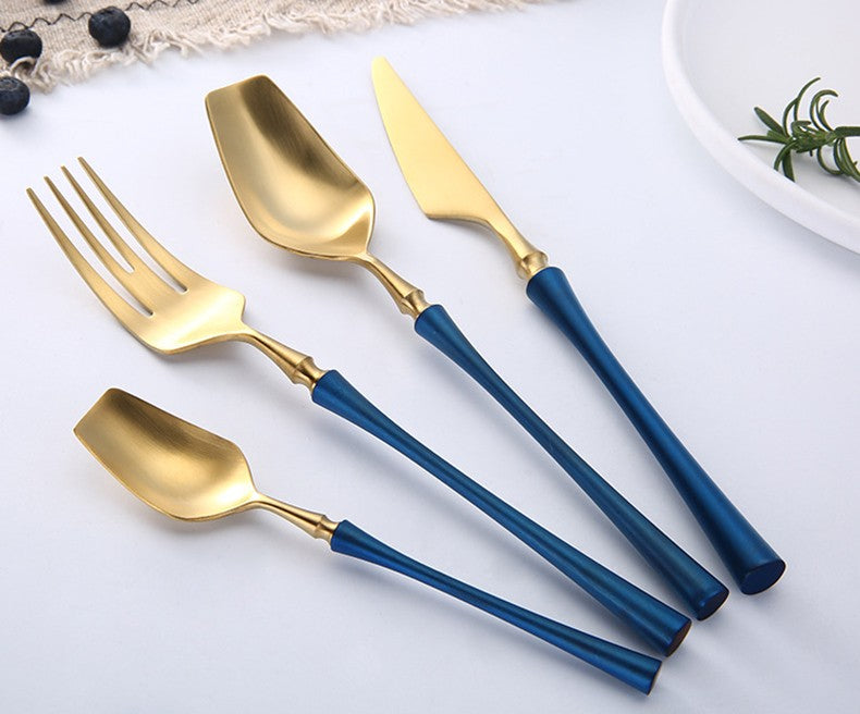 Conjunto de Talheres 24 Peças Aço Inox Fosco Preto Dourado Jogo de Talheres de Mesa Faca Colher Garfo Lavável em Lava-louças