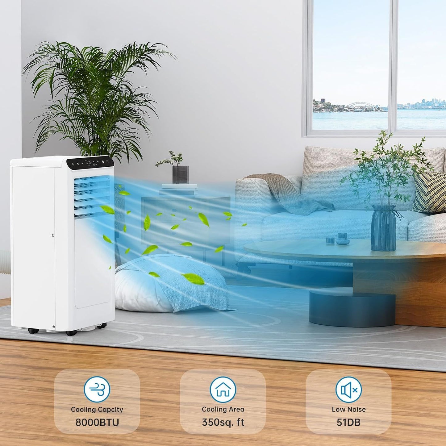 Ar-Condicionado Portátil 8000 BTU, Silencioso, Unidade AC Portátil 3 em 1 com Controle Remoto, Desumidificador e Temporizador, Eficiente em Energia
