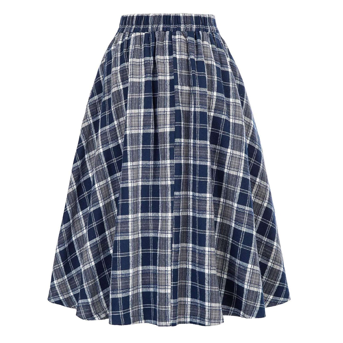 High Waisted Plaid Large Swing Skirt, Fashionable Women's Plaid Elastic Waisted A-line Skirt