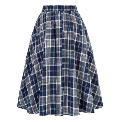 High Waisted Plaid Large Swing Skirt, Fashionable Women's Plaid Elastic Waisted A-line Skirt