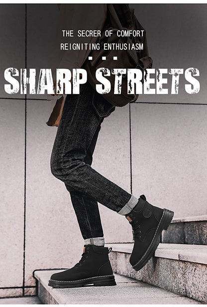 Men's Boots Autumn New High Top Workwear Boots British Style Korean Version Thick Soled Lace Up Anti Slip Warm Men Boots