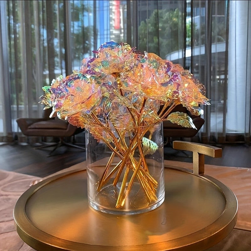 10pcs Artificial Flower Foil Rose Flower Simulation Artificial Rose Flower DIY Golden Plated Foil Rose Love Flower Party Supplie