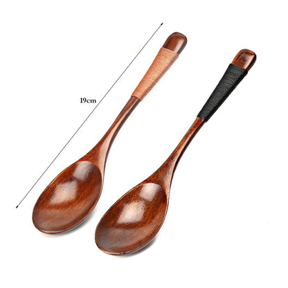 2Pcs Wooden Spoon Kids Rice Dessert Spoon Small Wood Coffee Teaspoon Long Ramen Soup Spoons Japanese Cutlery Kitchen Tableware